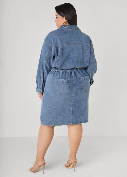 Front Split Denim Shirtdress