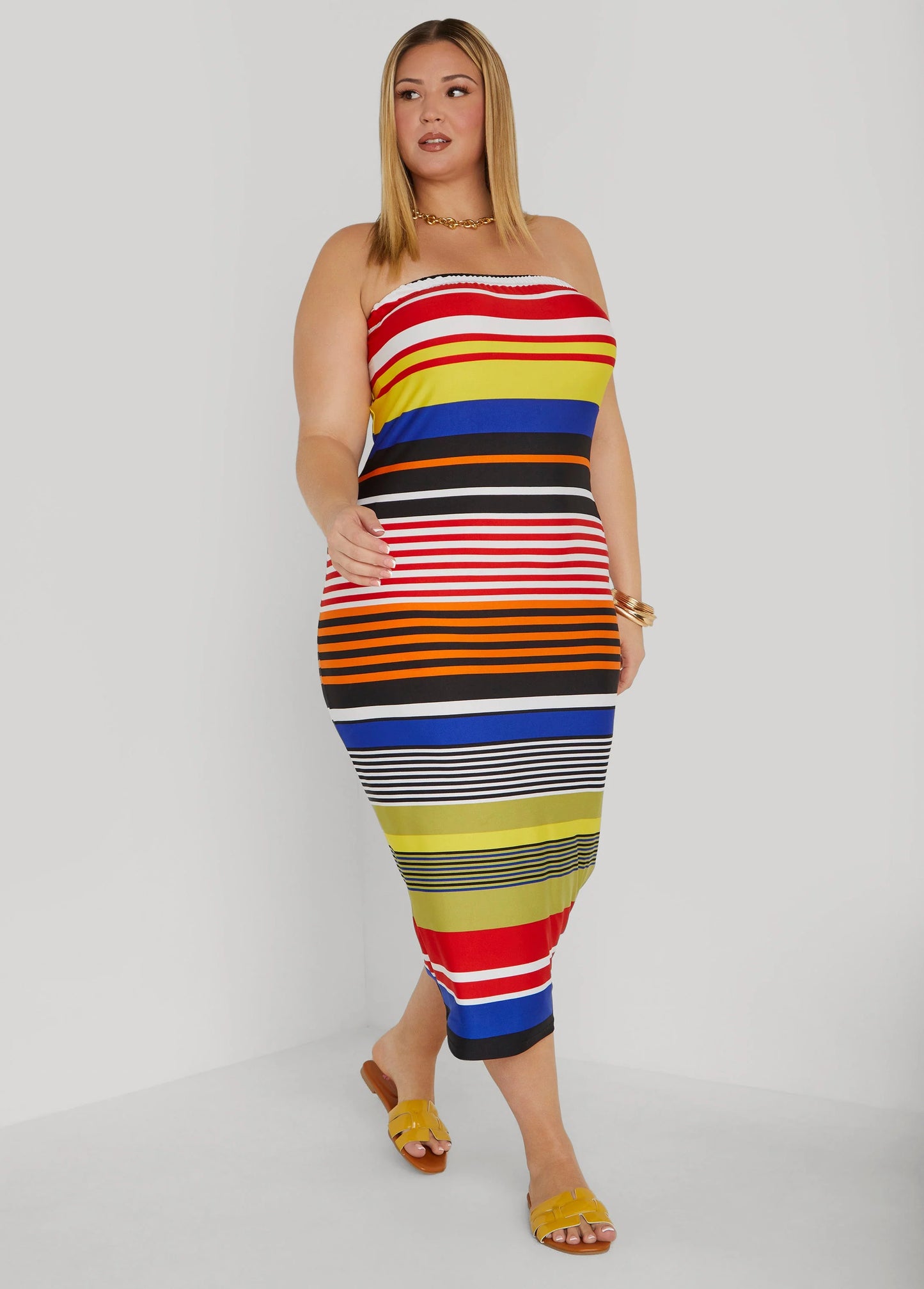 Striped Strapless Bodycon Dress