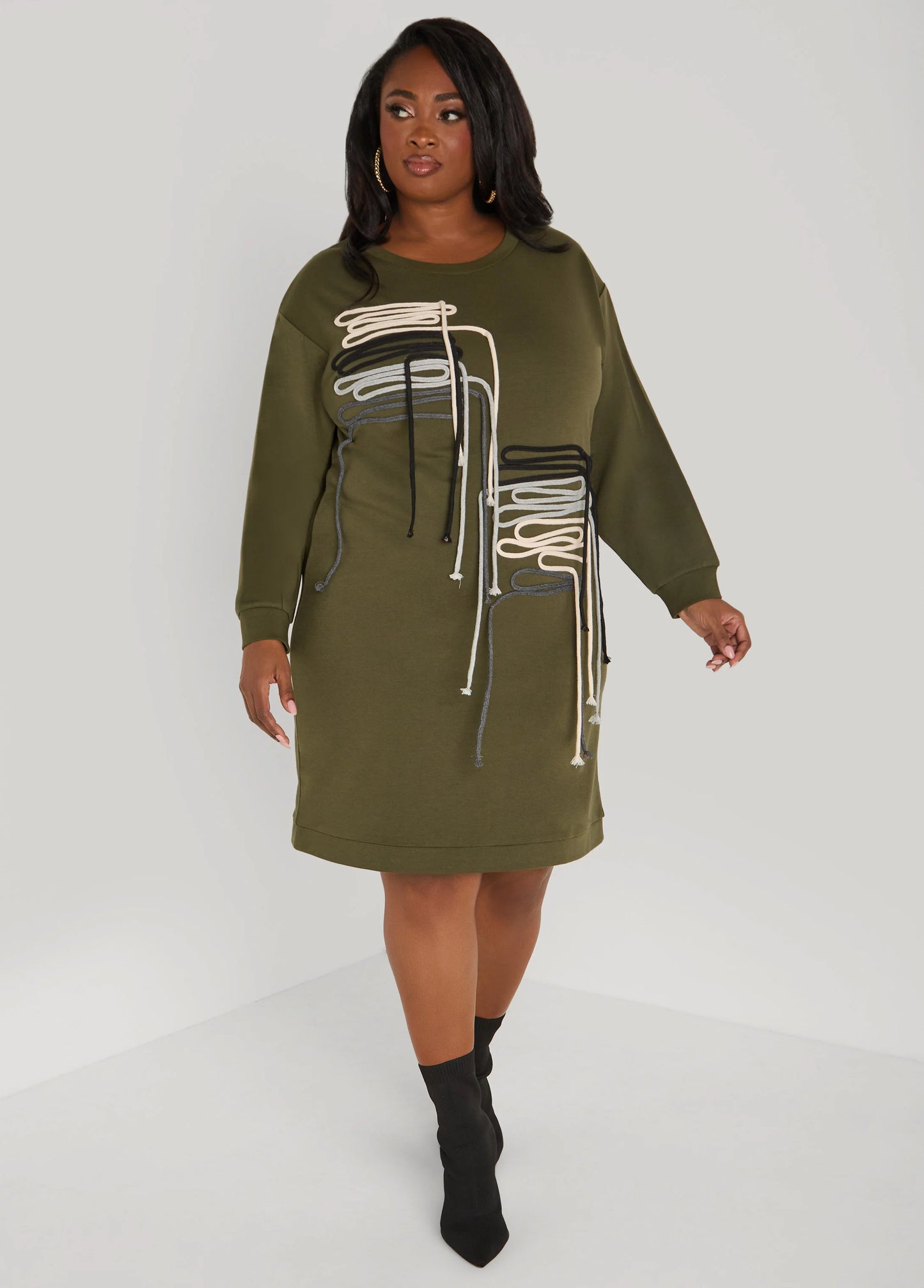 Shoelace Embellished Sweatshirt Dress