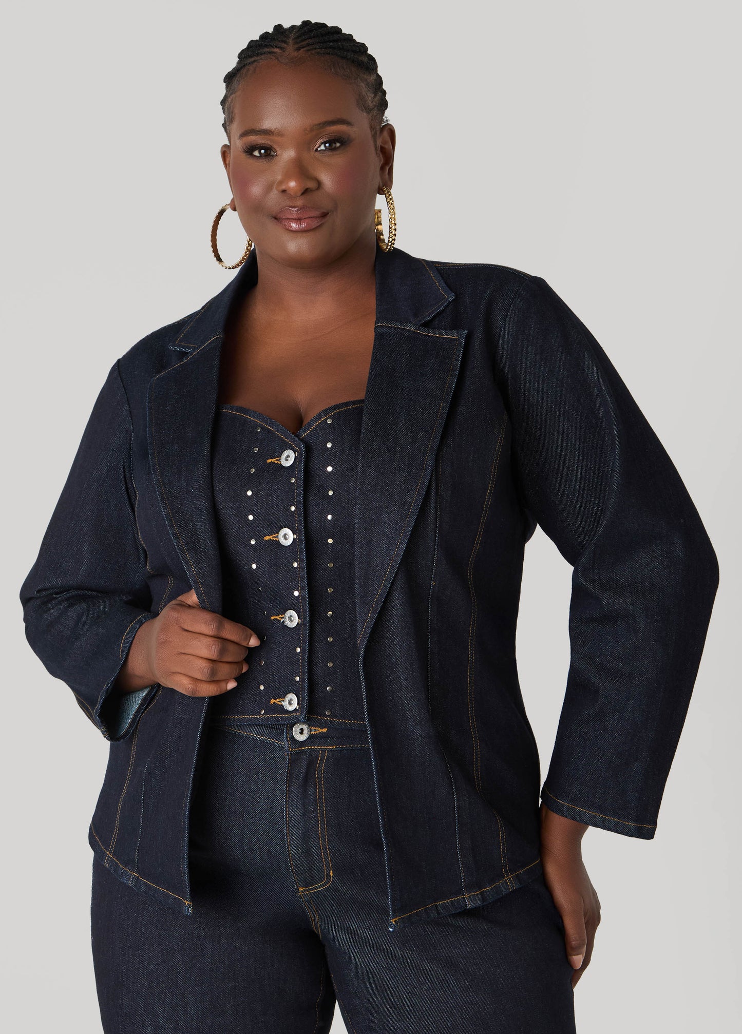 Layered Studded Denim Blazer