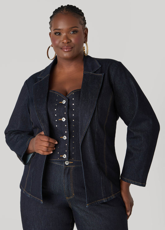 Layered Studded Denim Blazer