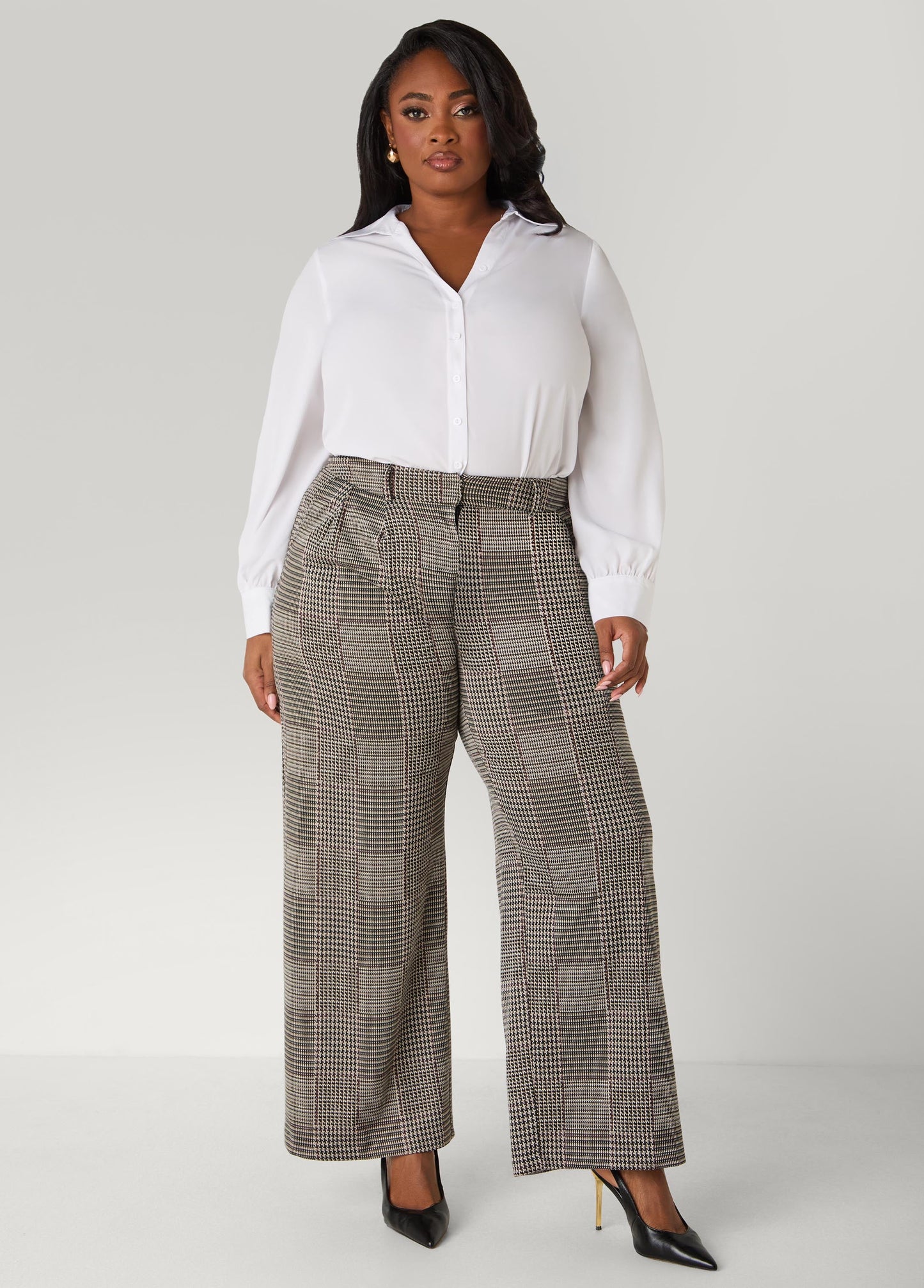 Pleated Plaid Wide Leg Pants