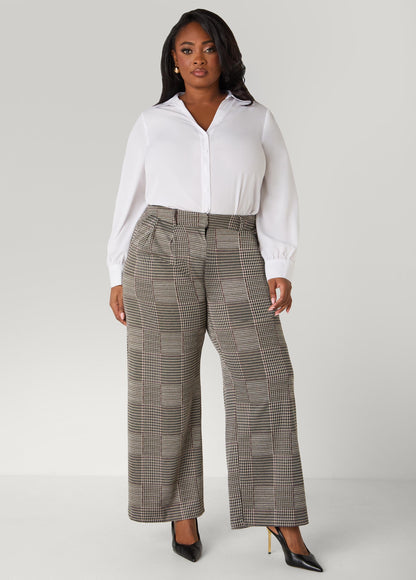 Pleated Plaid Wide Leg Pants