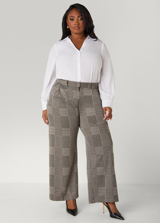 Pleated Plaid Wide Leg Pants