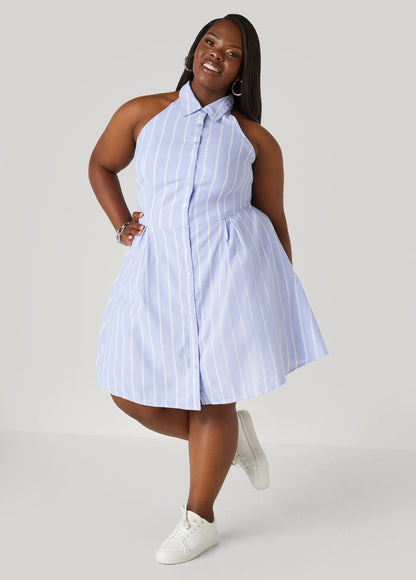 Striped Oxford Halter Dress