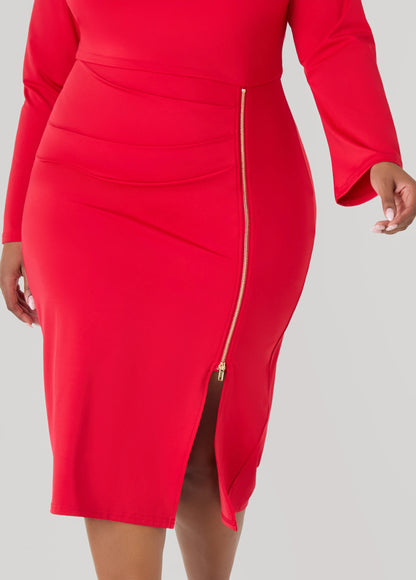 Zip Detailed Midi Bodycon Dress