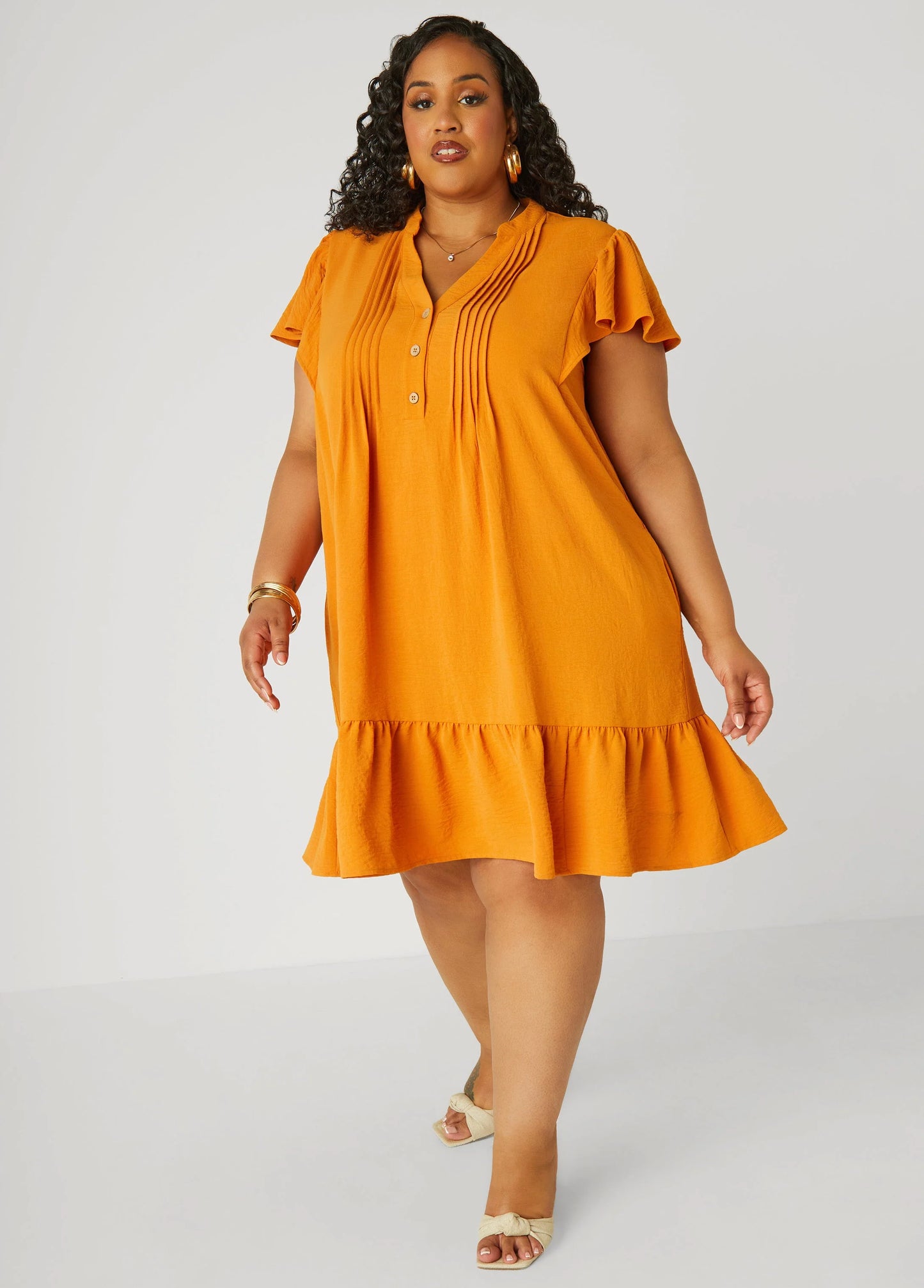 Flounced Pleated Dress