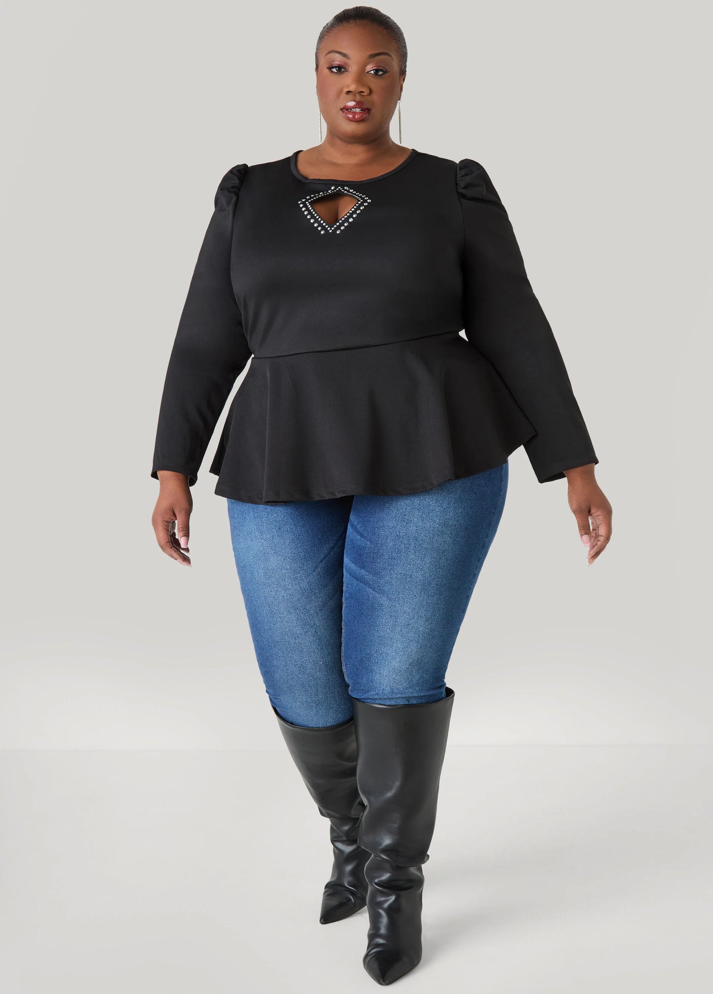 Cutout Embellished Peplum Top