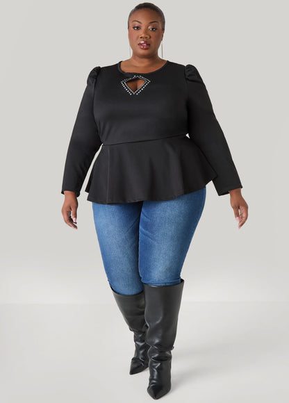 Cutout Embellished Peplum Top