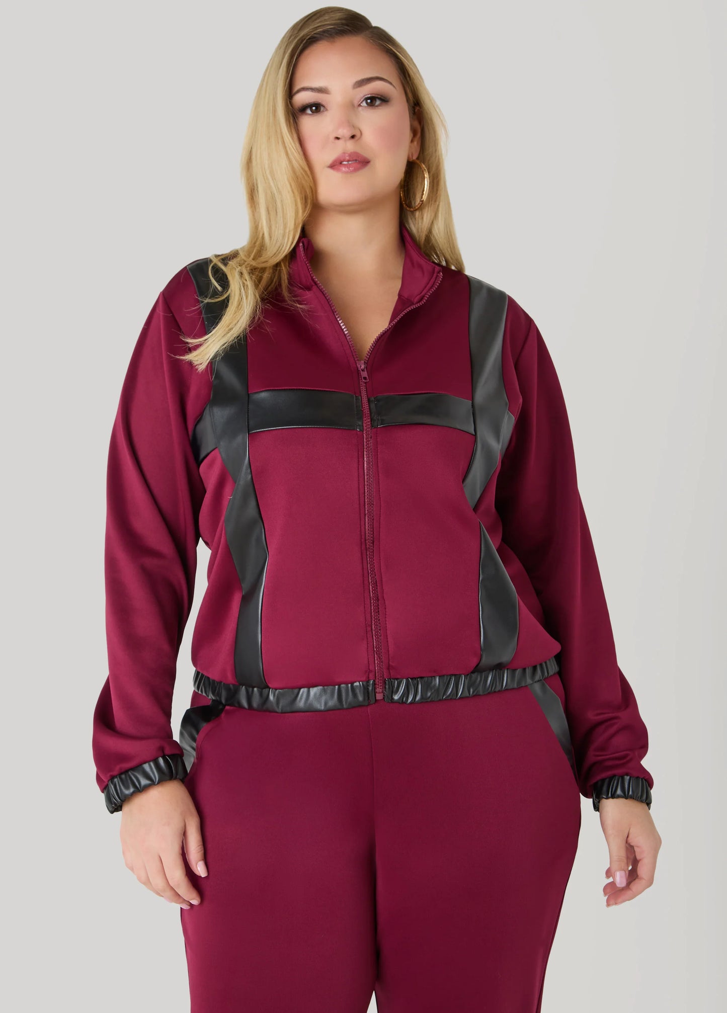 Faux Leather Paneled Track Jacket