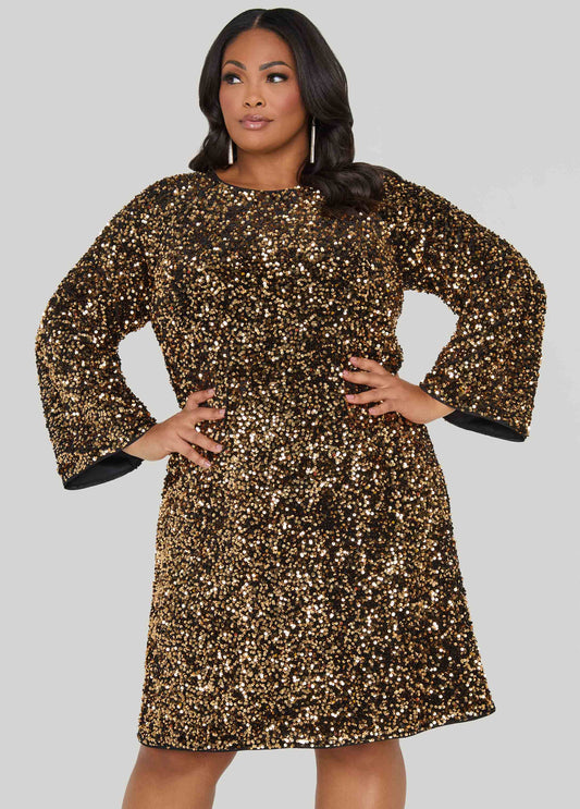 Sequined Velvet Sheath Dress