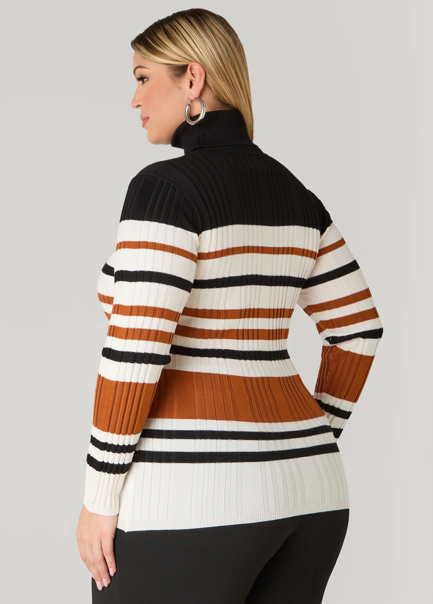Striped Ribbed Turtleneck Sweater