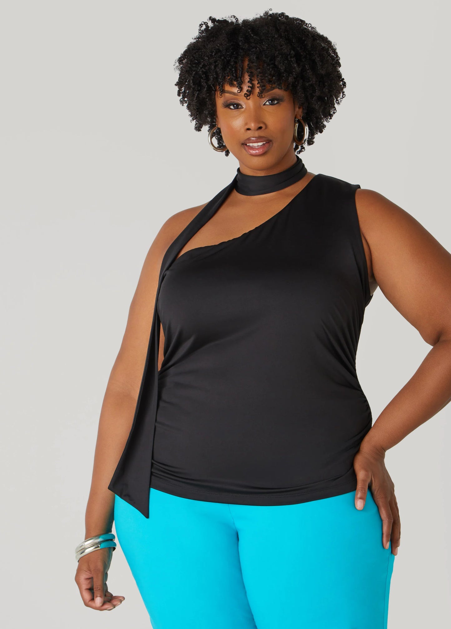 One Shoulder Scarf Neck Top