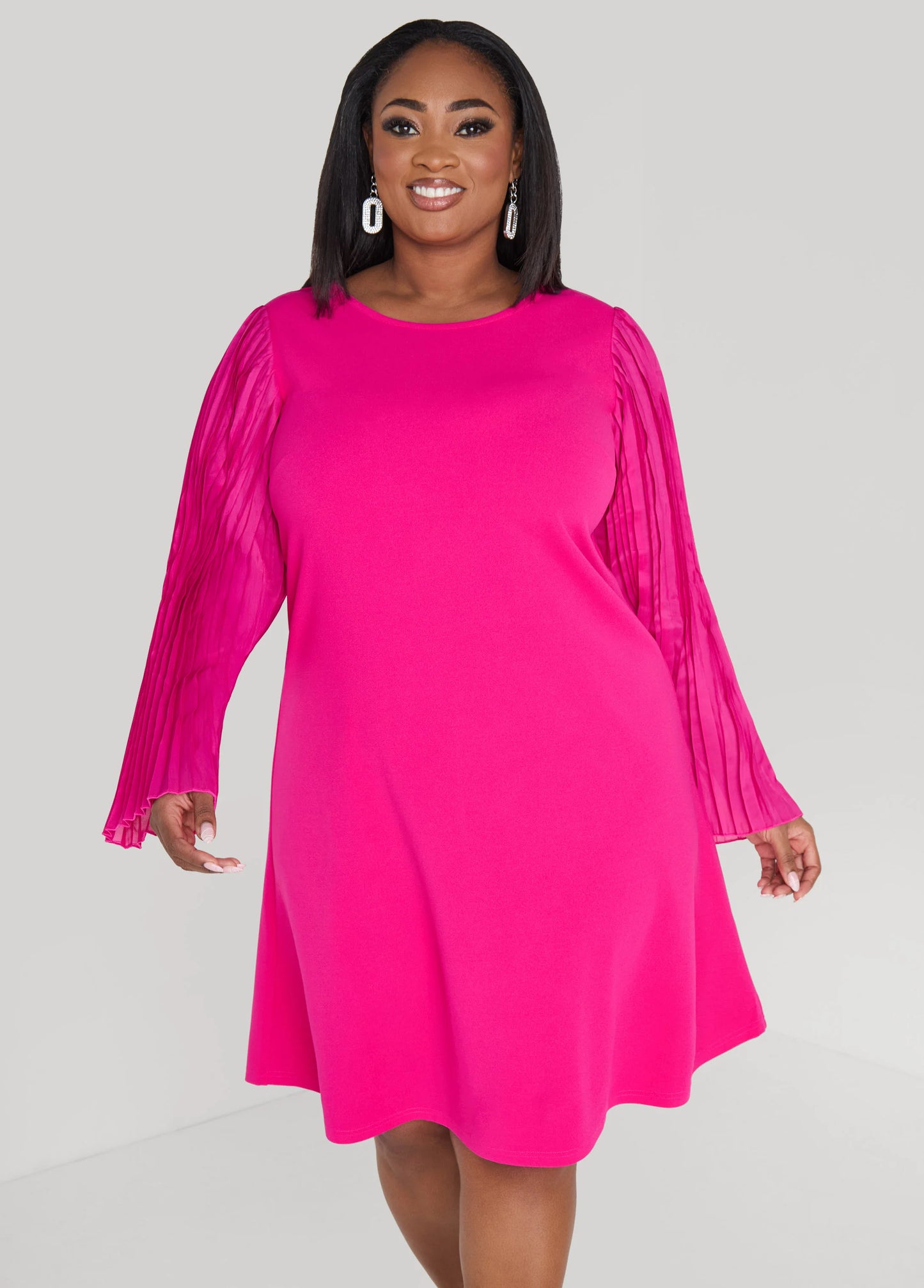 Pleated Sleeved A Line Dress