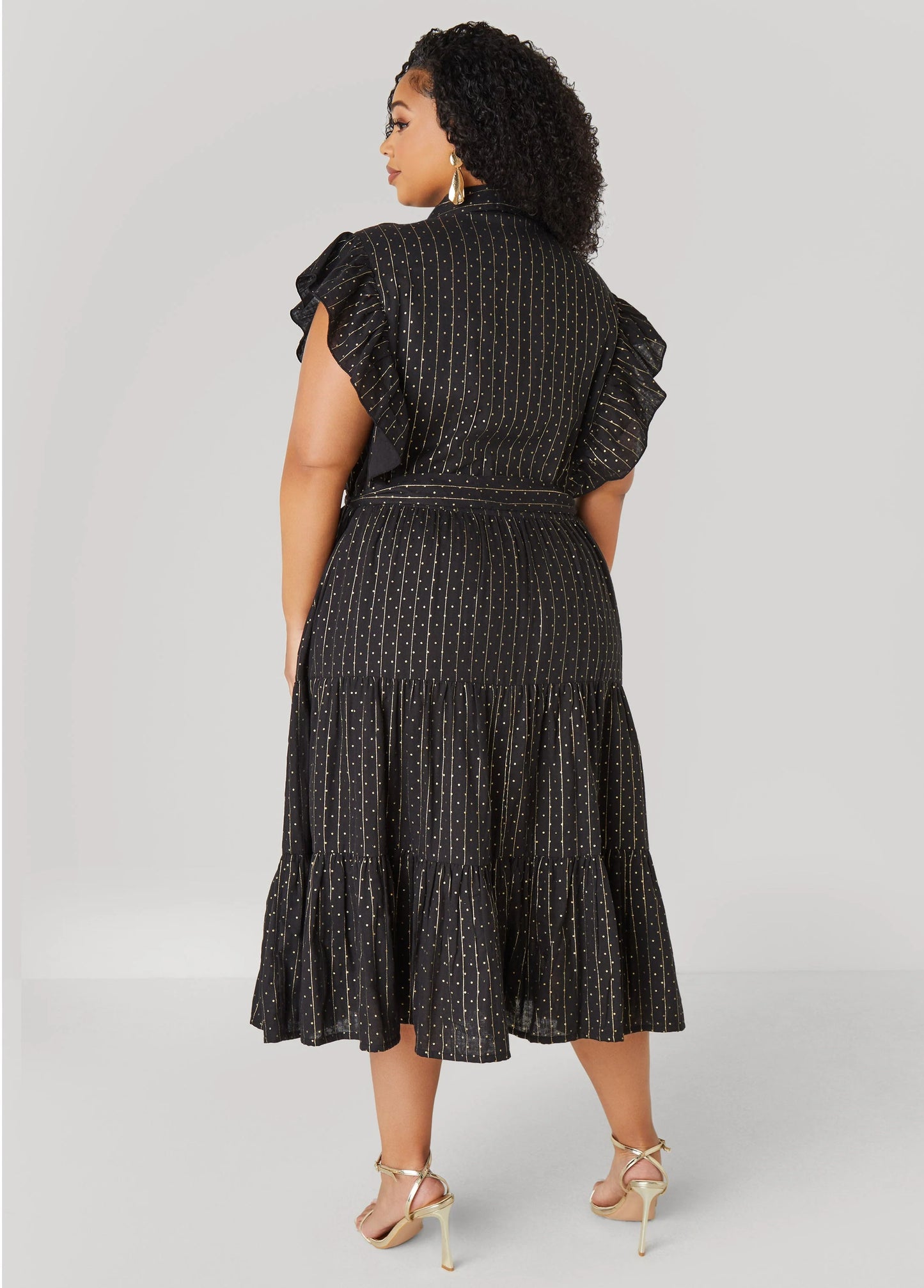 Metallic Print Midaxi Dress