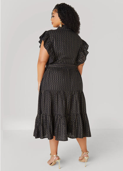 Metallic Print Midaxi Dress