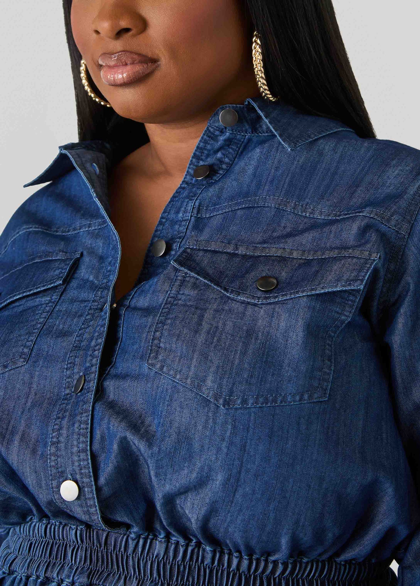 Snap Detailed Chambray Shirtdress