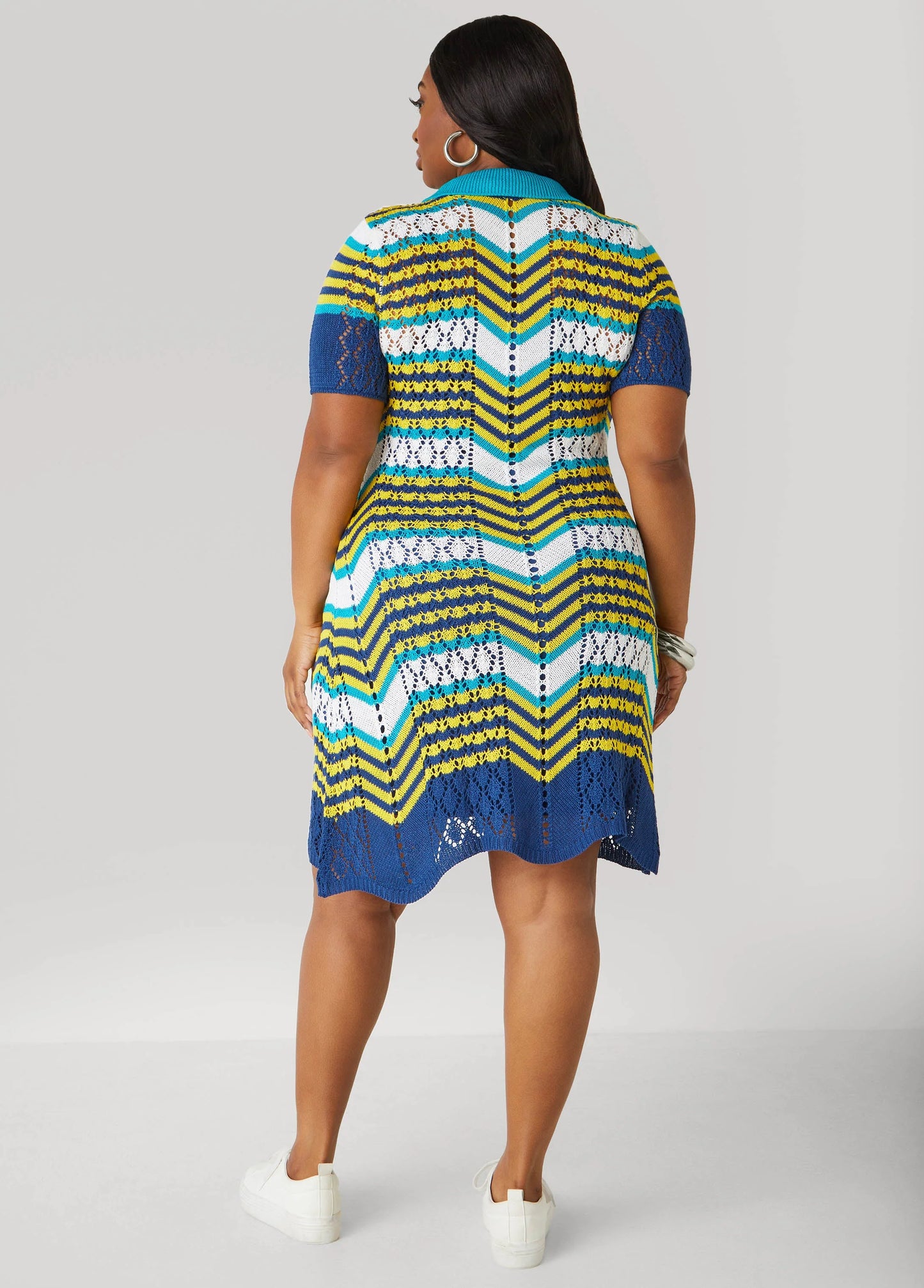 Striped Pointelle Knit Polo Dress