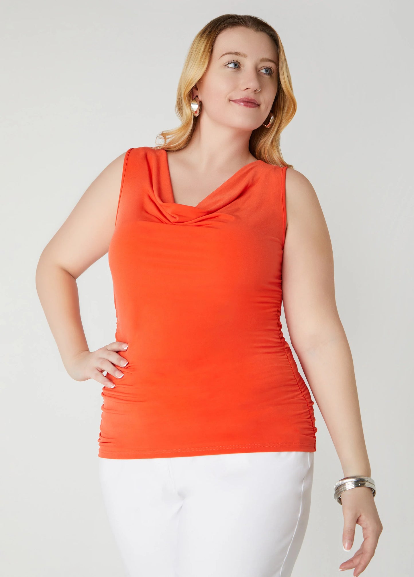 Cowl Neck Ruched Knit Top