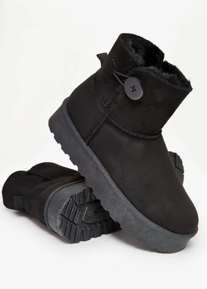 Button Faux Suede Ankle Boots
