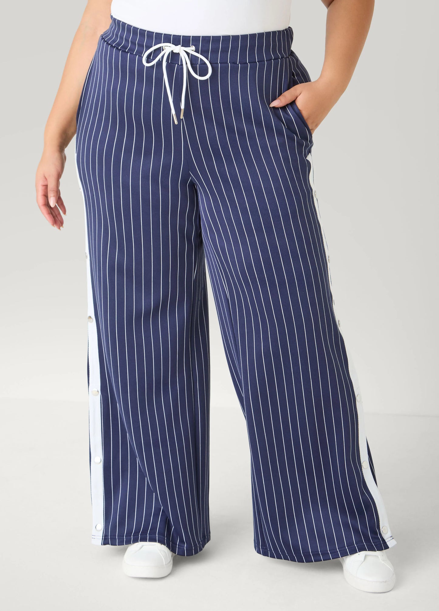 Snap Detailed Pinstriped Pants