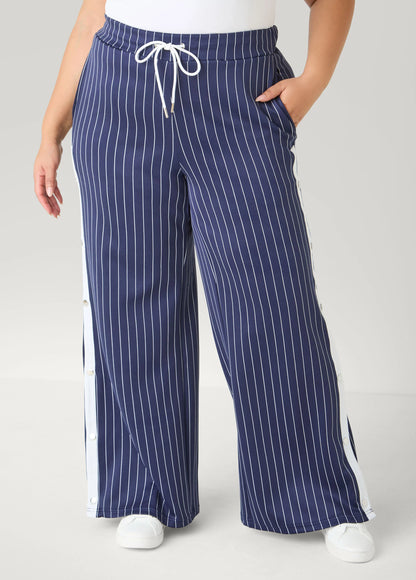 Snap Detailed Pinstriped Pants