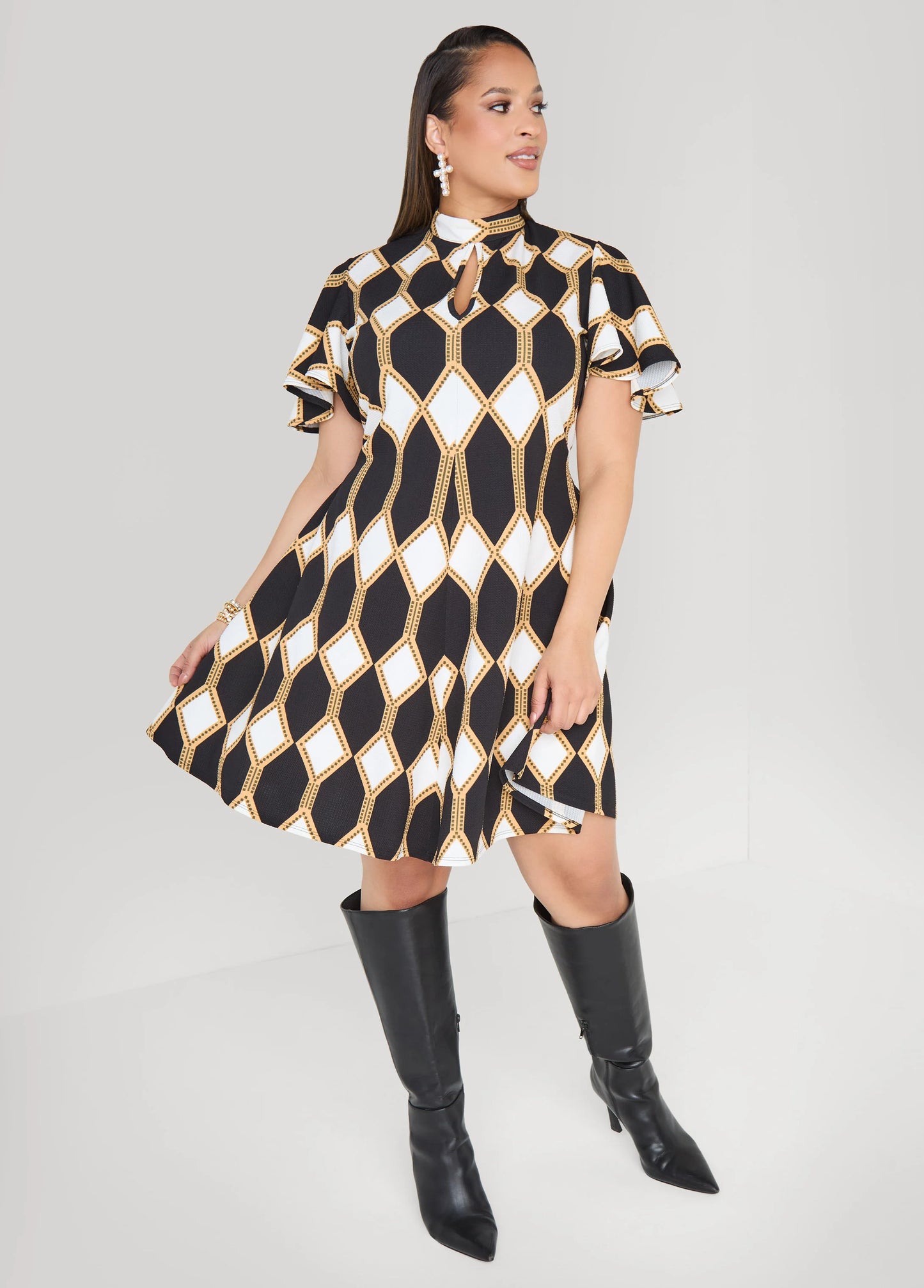 Diamond Print A Line Dress