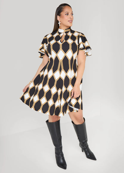 Diamond Print A Line Dress