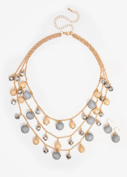 Glittered Bead Necklace Set