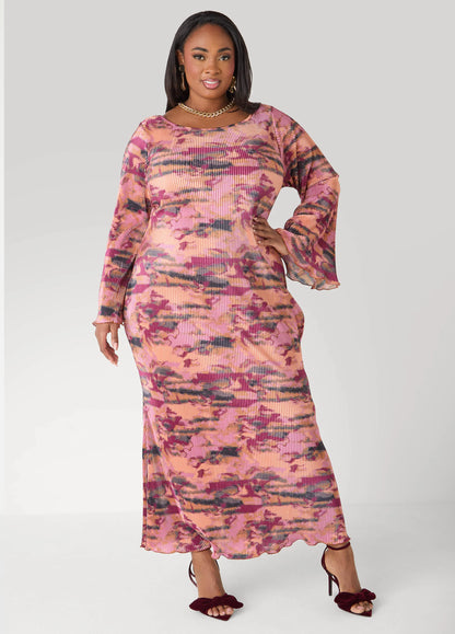Plisse Printed Maxi Dress