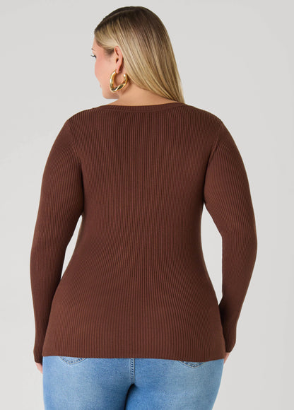 Ribbed Knit V Neck Sweater