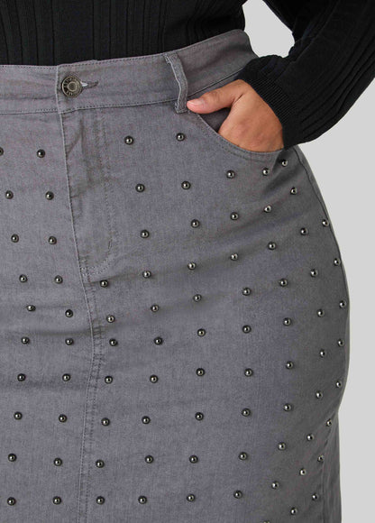 Studded Front Split Denim Skirt
