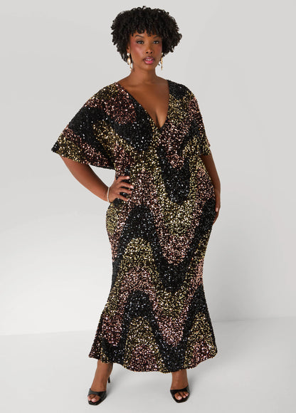 Flounced Sequined Velvet Gown