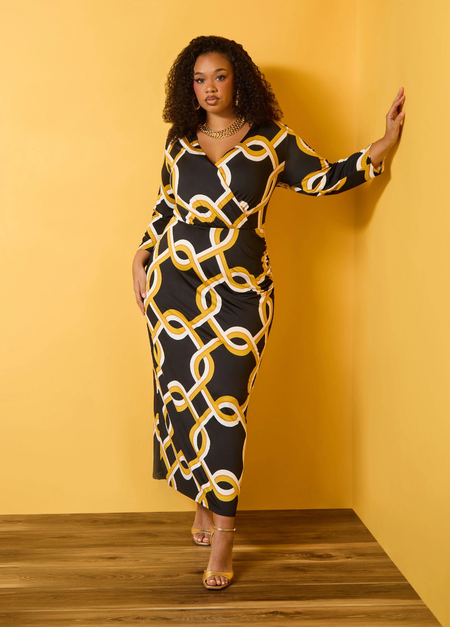 Chain Link Print Faux Wrap Dress