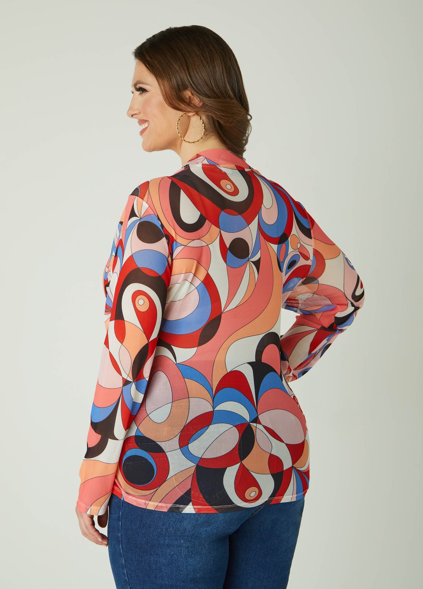 Printed Stretch Mesh Top