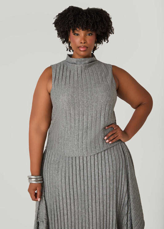Mock Neck Pleated Top