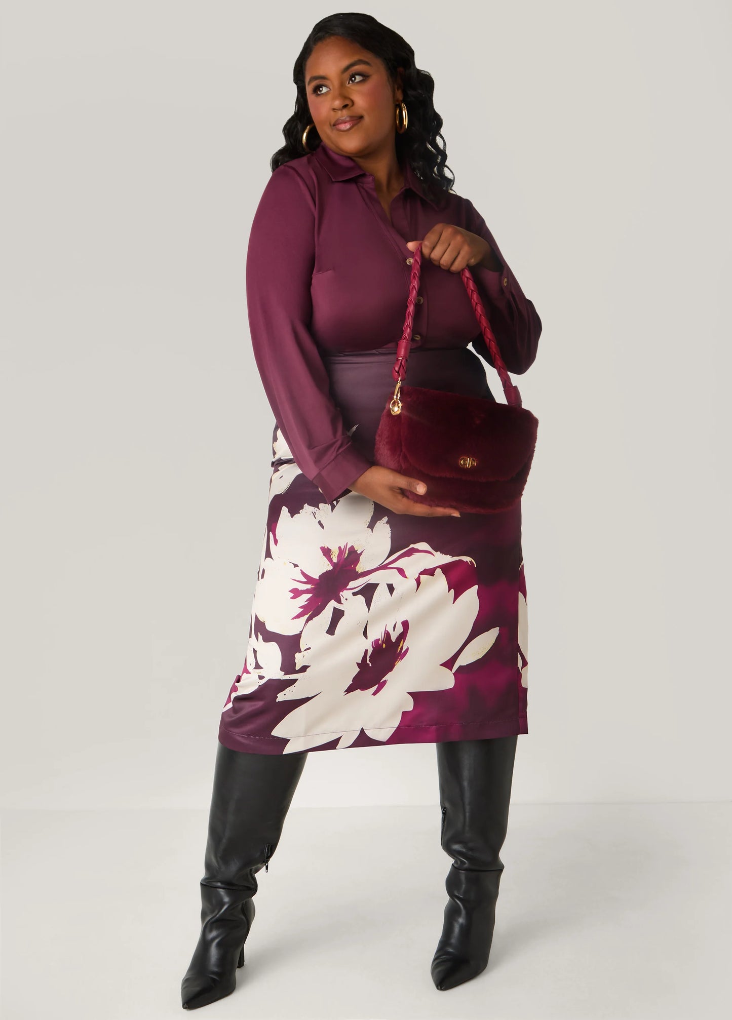 Floral Satin Midi Skirt