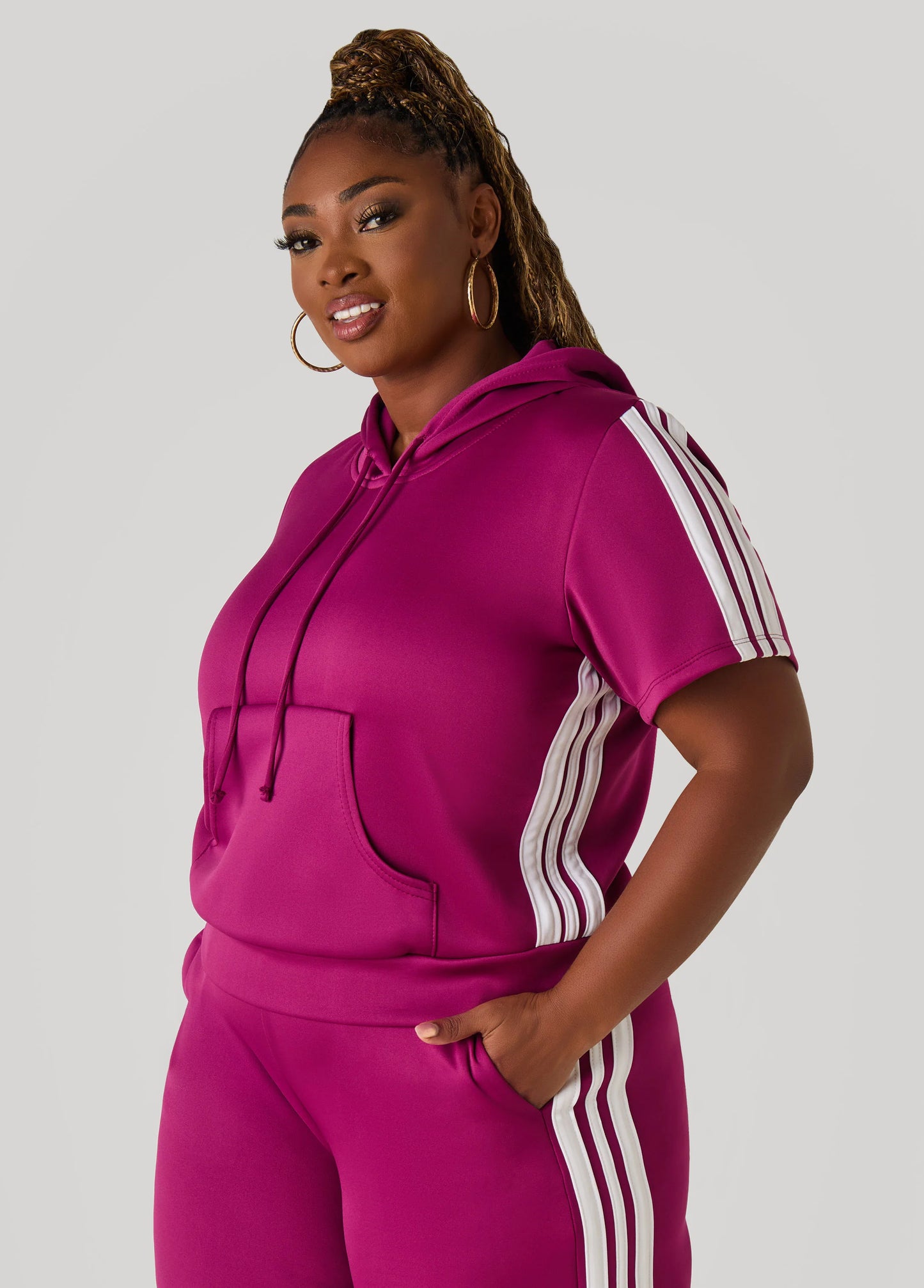 Hooded Stripe Trimmed Pullover