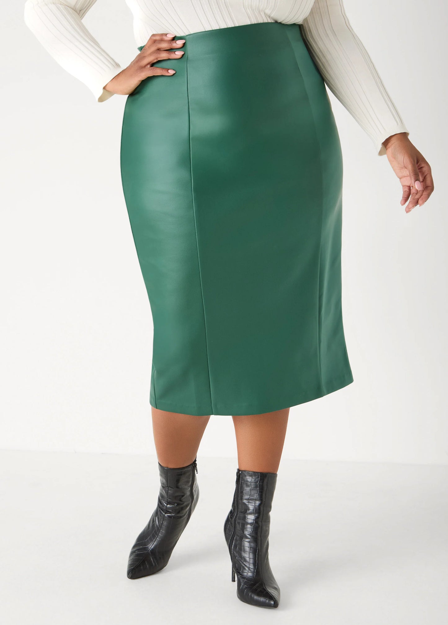 Pull On Faux Leather Pencil Skirt