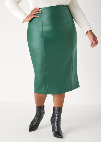Pull On Faux Leather Pencil Skirt