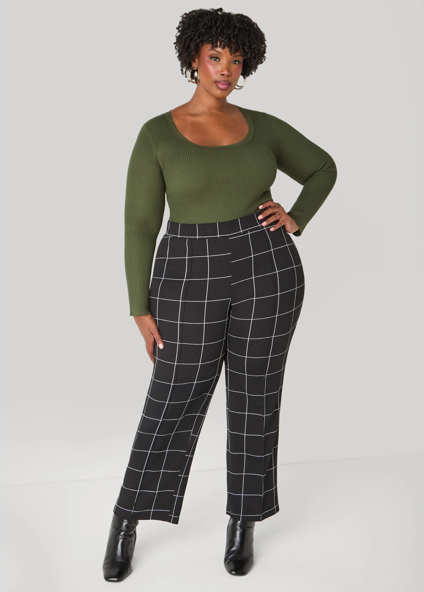 Textured Windowpane Print Pants