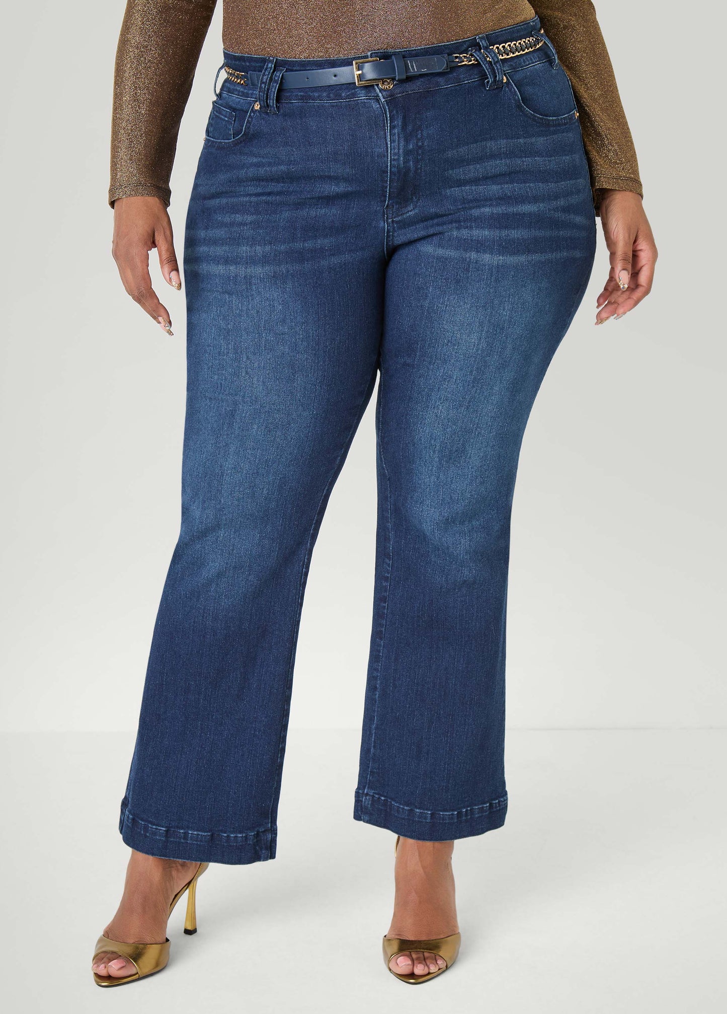 Chain Belt Slim Flare Jeans