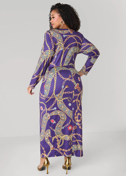 Status Print V Neck Maxi Dress