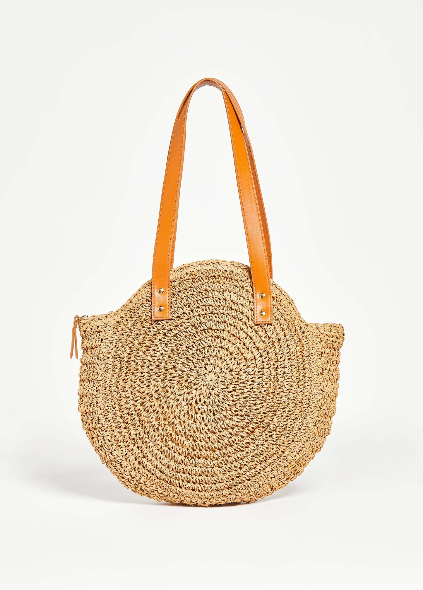 Faux Leather Trimmed Straw Bag