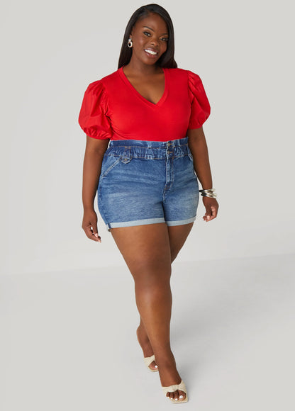 Paperbag Denim Shorts