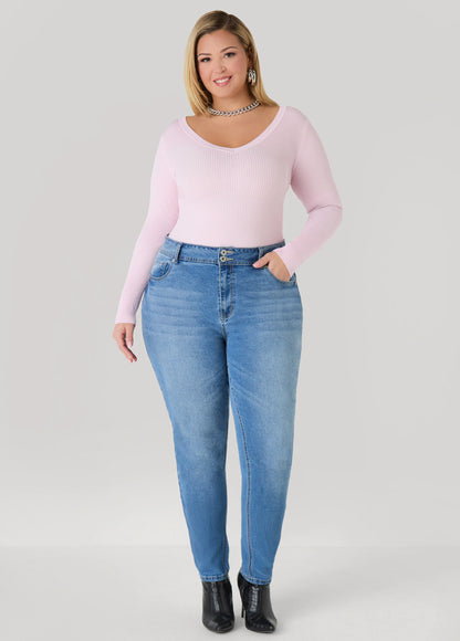 Ribbed Knit V Neck Sweater
