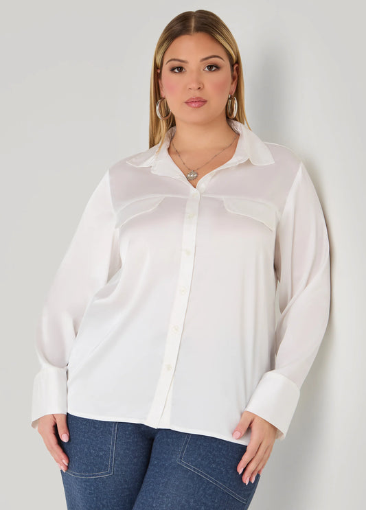 Faux Pocket Satin Shirt