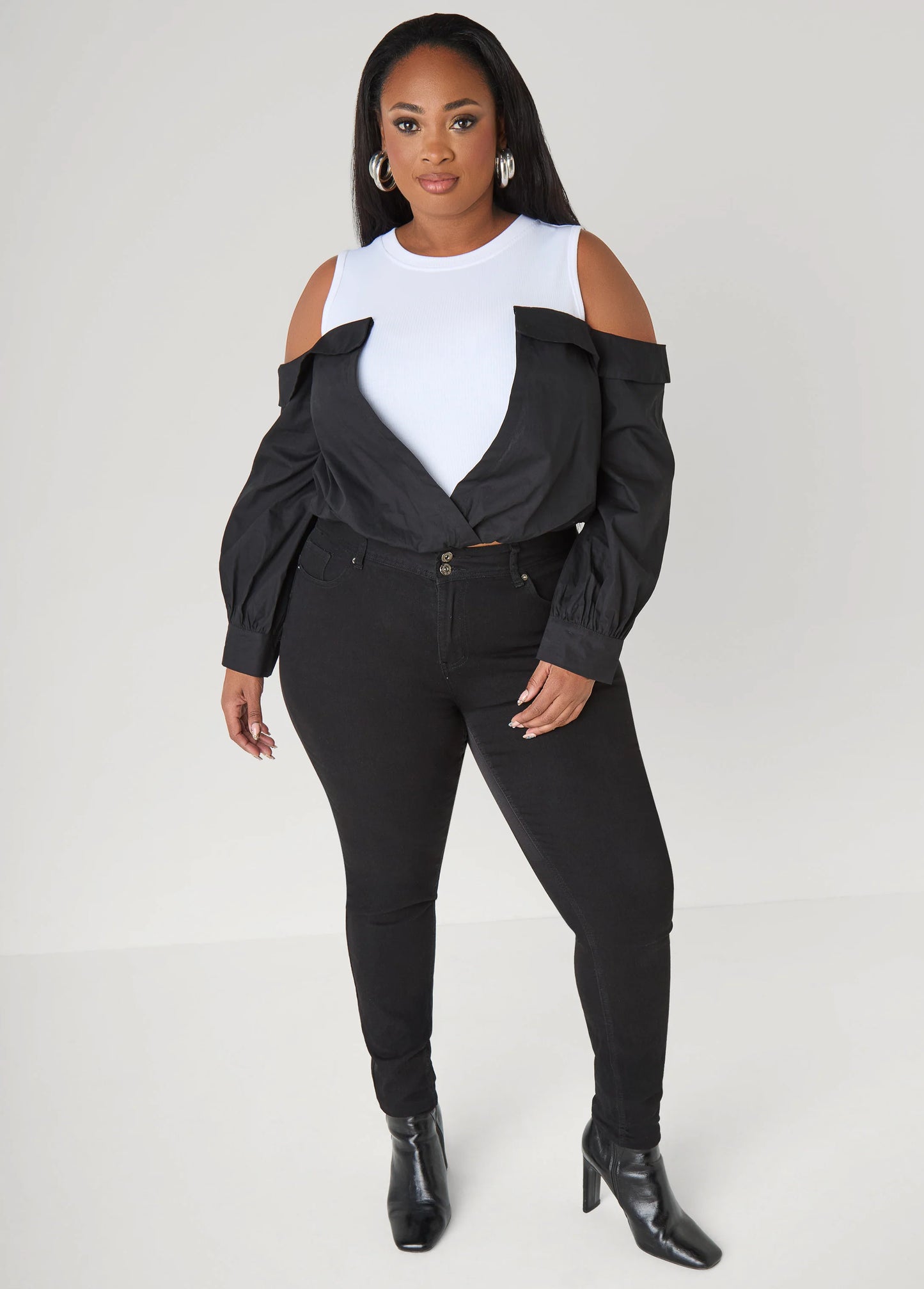 Cold Shoulder Paneled Poplin Top