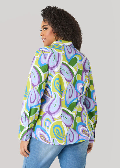 Swirl Print Collared Shirt