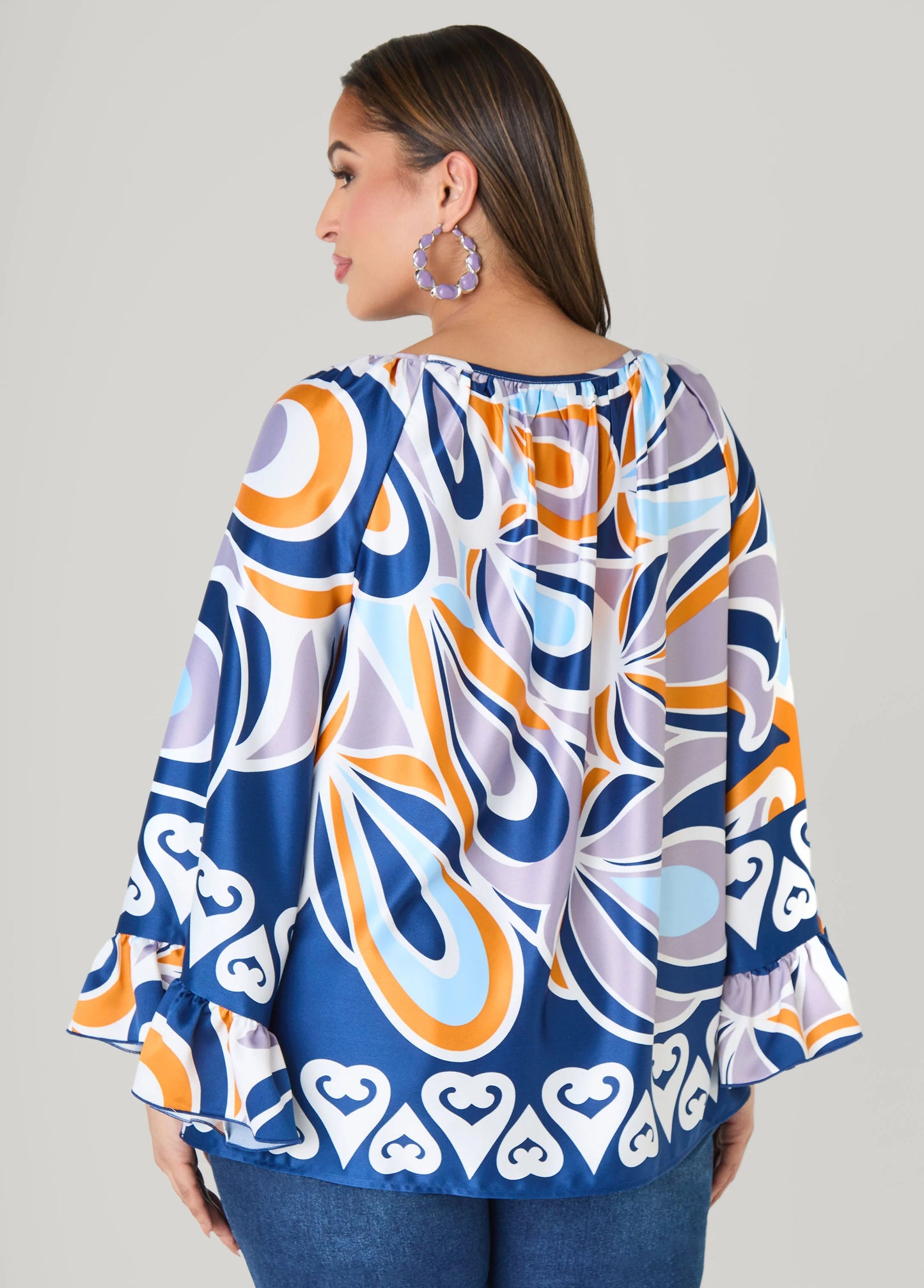 Ruffled Printed Satin Blouse